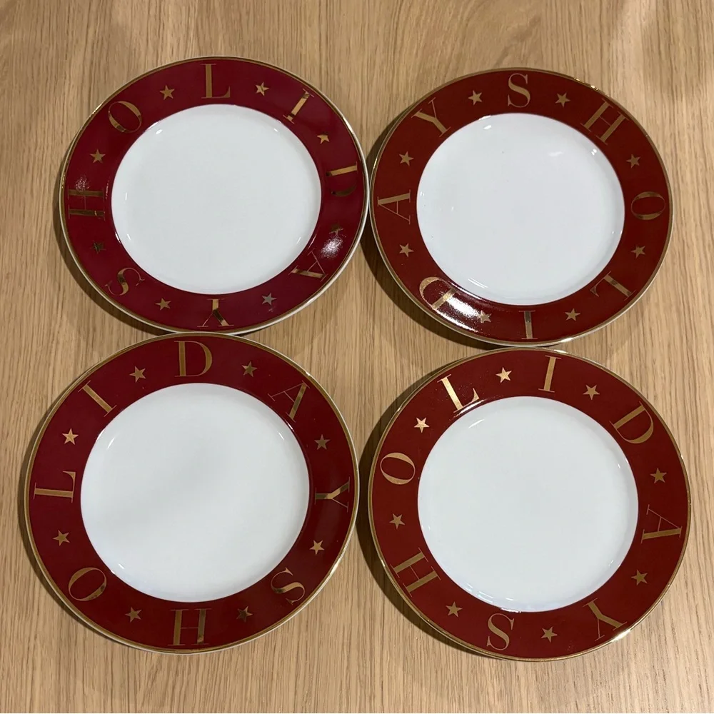 Pottery Barn Holidays Burgundy Gold Rim 7 1/2